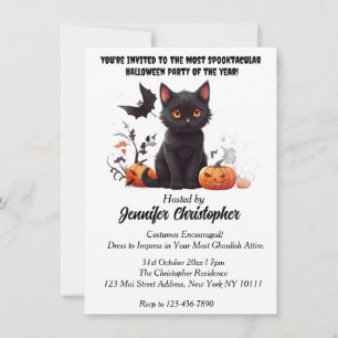 Elegantes Black Cat Spektakuläres Halloween-Party Einladung