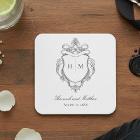 Elegantes Black Chinoiserie Bird Wappen Hochzeit