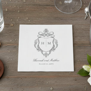 Elegantes Black Chinoiserie Bird Wappen Hochzeit Serviette