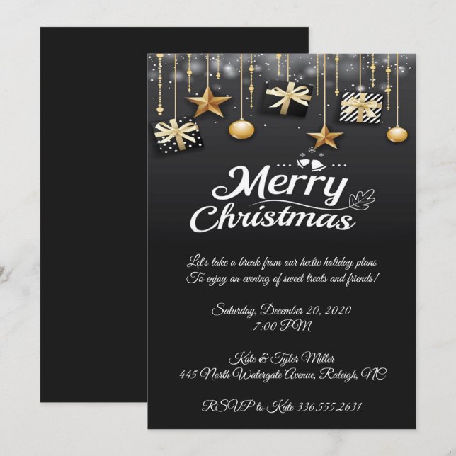 Elegantes Black Christmas Design Party Einladung (Vorne/Hinten)