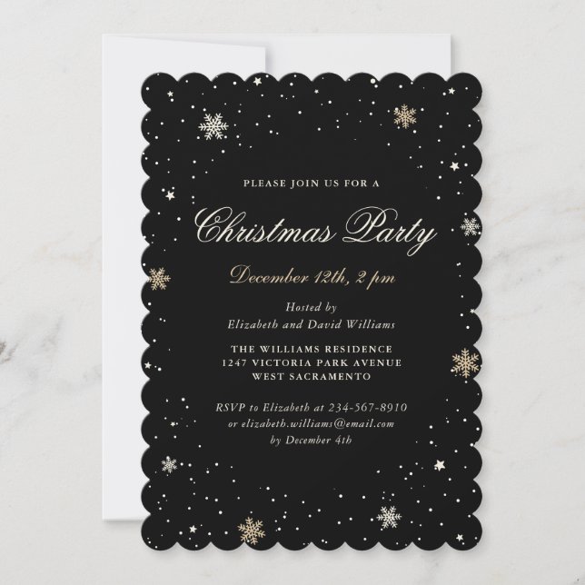 Elegantes Black Christmas Party Einladung (Vorderseite)