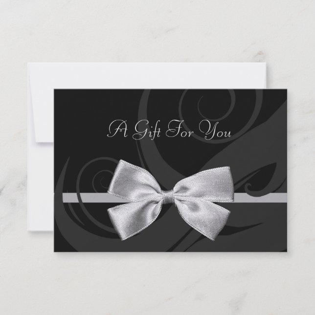 Elegantes Black Curls Silver Bow Geschenkgutschein (Vorderseite)