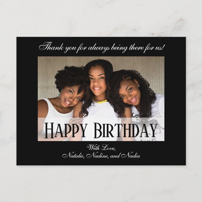 Elegantes Black Custom Happy Birthday Foto Postkarte (Vorderseite)
