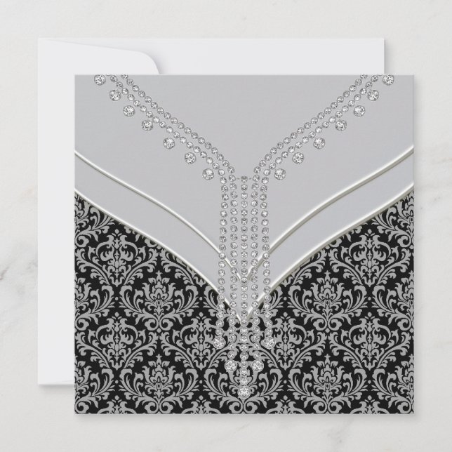 Elegantes Black Damask Party Einladung (Vorderseite)