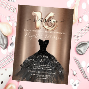 Elegantes Black Dress Metallic Sweet 16 Party Einladung