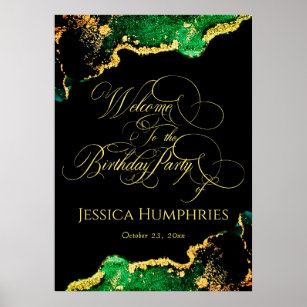 Elegantes Black Emerald Gold Geburtstags Willkomme Poster