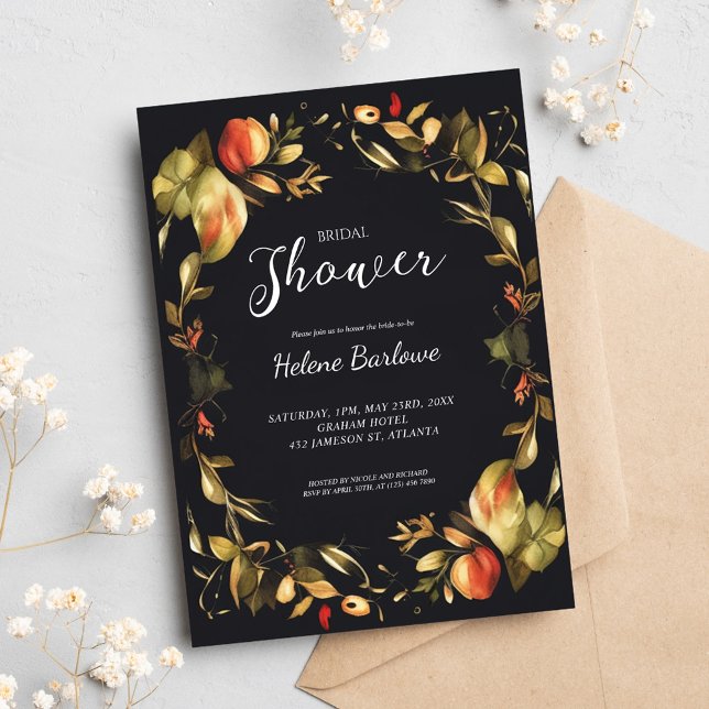 Elegantes Black Floral Brautparty Einladung (Elegant Black Floral Bridal Shower Invitation)