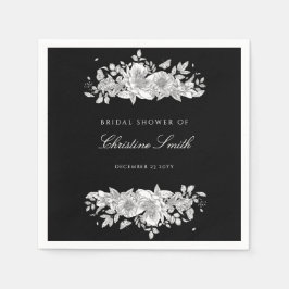 Elegantes Black Floral Brautparty Napkins Serviette