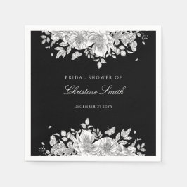 Elegantes Black Floral Brautparty Napkins Serviette