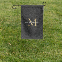 Elegantes Black Floral Gold Monogramm