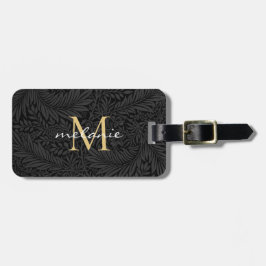 Elegantes Black Floral Gold Monogramm Gepäckanhänger
