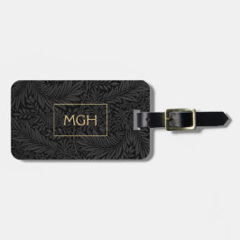 Elegantes Black Floral Gold Monogramm Gepäckanhänger