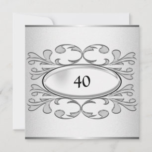 Elegantes Black Floral Silver 40. Geburtstag Party Einladung