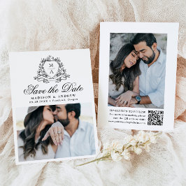 Elegantes Black Floral Wappen Monogram Foto Hochze Save The Date