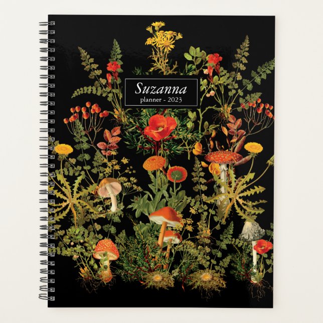 Elegantes Black Florals Botanicals Fall-Notebook Planer (Vorderseite)