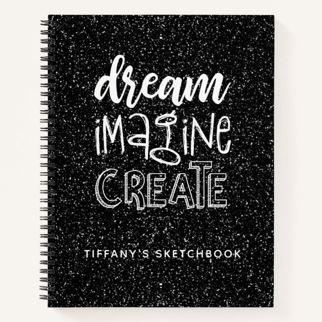 Elegantes Black Glitzer Artist Sketchbook Notizbuch (Vorderseite)