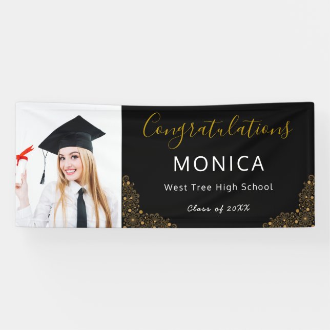 Elegantes Black Gold 2021 Abschluss Foto Banner (Horizontal)