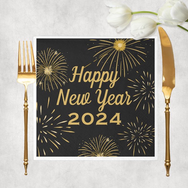 Elegantes Black Gold 2025 Frohes New Year Party Serviette (Elegant Black Gold 2025 Happy New Year Party Napkins
)
