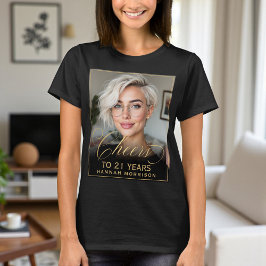 Elegantes Black & Gold 21. Geburtstag Party Foto T-Shirt
