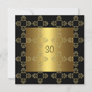 Elegantes Black Gold 30. Geburtstag Party Einladung