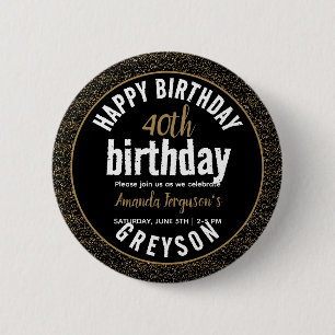 Elegantes Black & Gold 40. Geburtstags-Party Button