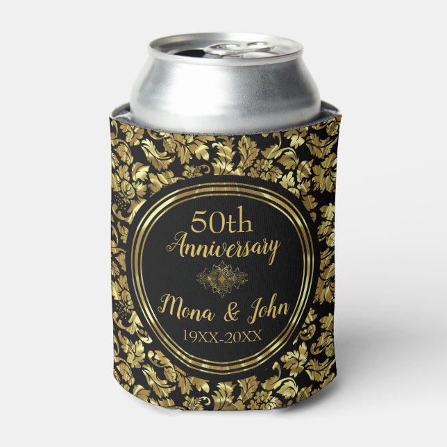 Elegantes Black & Gold 50. Hochzeitstag Dosenkühler (Kanne Vorderseite)