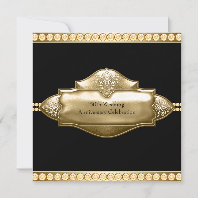 Elegantes Black Gold 50. Hochzeitstag Einladung (Vorderseite)