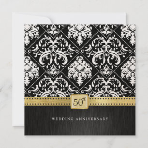 Elegantes Black & Gold 50. Hochzeitstag Einladung