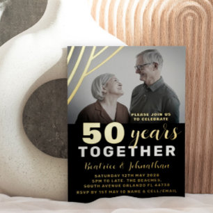 Elegantes Black & Gold 50. Hochzeitstag Folieneinladung