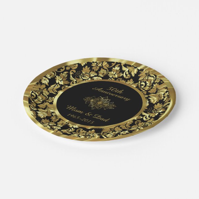 Elegantes Black & Gold 50. Hochzeitstag Pappteller (Schrägansicht)