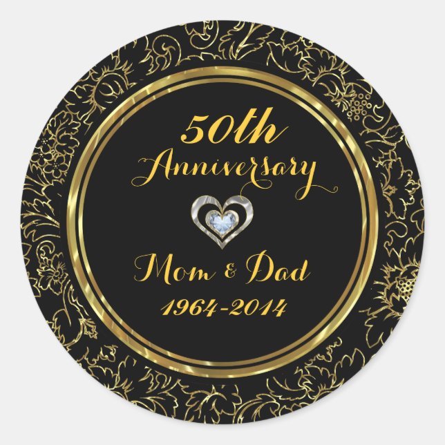 Elegantes Black & Gold 50. Hochzeitstag Runder Aufkleber (Vorderseite)