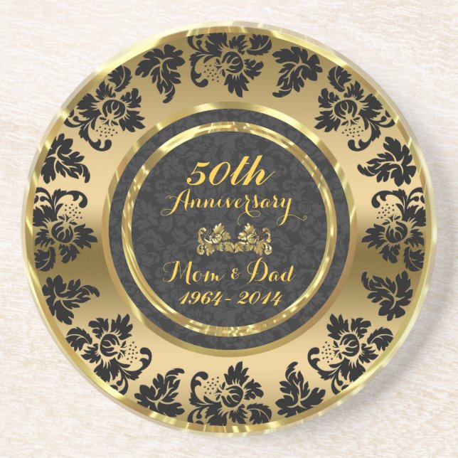 Elegantes Black & Gold 50. Hochzeitstag Untersetzer (Vorne)