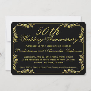 Elegantes Black/Gold 50-jähriges Party zum Hochzei Einladung