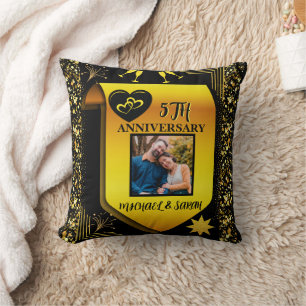 Elegantes Black & Gold 5. Hochzeitstipendium Kissen