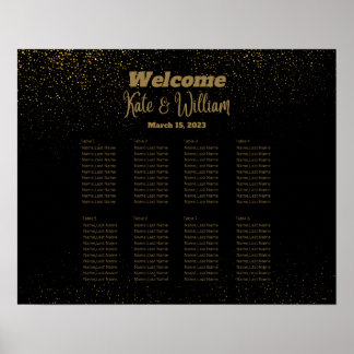 Elegantes Black & Gold 8 Tables Sitzdiagramm Poster