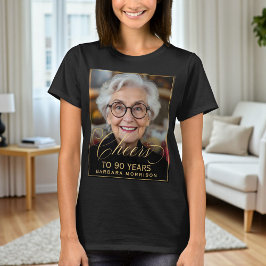 Elegantes Black & Gold 90. Geburtstagsparty Foto T-Shirt
