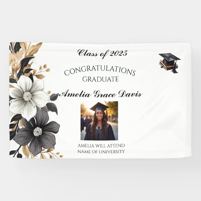 Elegantes Black & Gold Abschluss Banner (Horizontal)