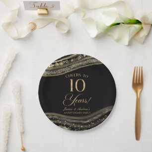 Elegantes Black Gold Agate 10-jähriges Party Pappteller