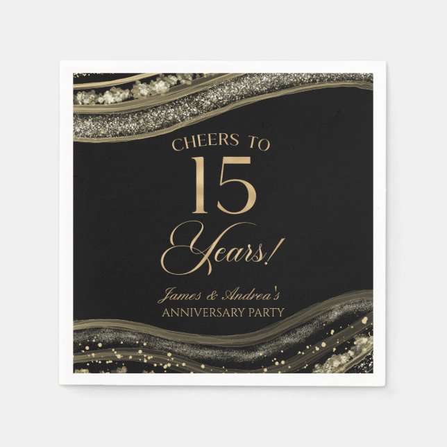 Elegantes Black Gold Agate 15-jähriges Party Serviette (Vorderseite)