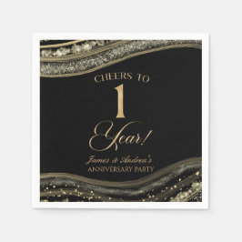 Elegantes Black Gold Agate 1. Jubiläum Party Serviette
