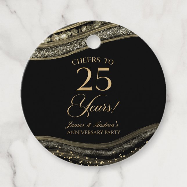 Elegantes Black Gold Agate 25-jähriges Party Geschenkanhänger (Vorderseite)