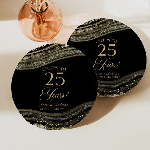 Elegantes Black Gold Agate 25-jähriges Party Pappteller