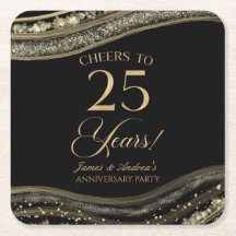 Elegantes Black Gold Agate 25-jähriges Party