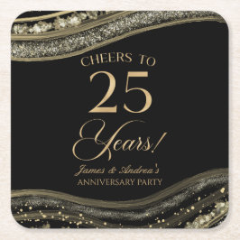 Elegantes Black Gold Agate 25-jähriges Party Rechteckiger Pappuntersetzer