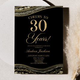 Elegantes Black Gold Agate 30. Geburtstag Party Einladung