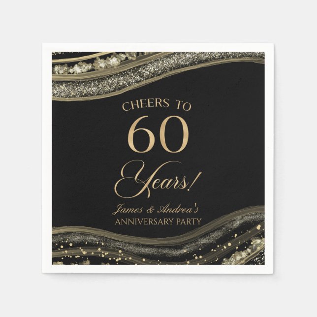 Elegantes Black Gold Agate 60-jähriges Party Serviette (Vorderseite)