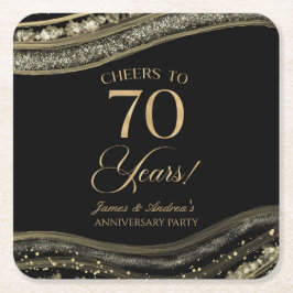 Elegantes Black Gold Agate 70-jähriges Party Rechteckiger Pappuntersetzer