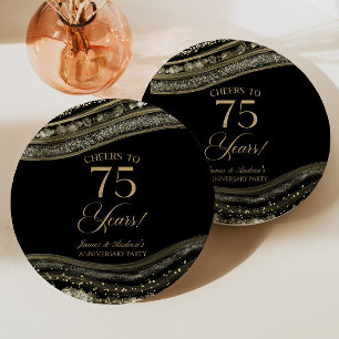 Elegantes Black Gold Agate 75-jähriges Party Pappteller