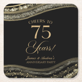 Elegantes Black Gold Agate 75-jähriges Party Rechteckiger Pappuntersetzer