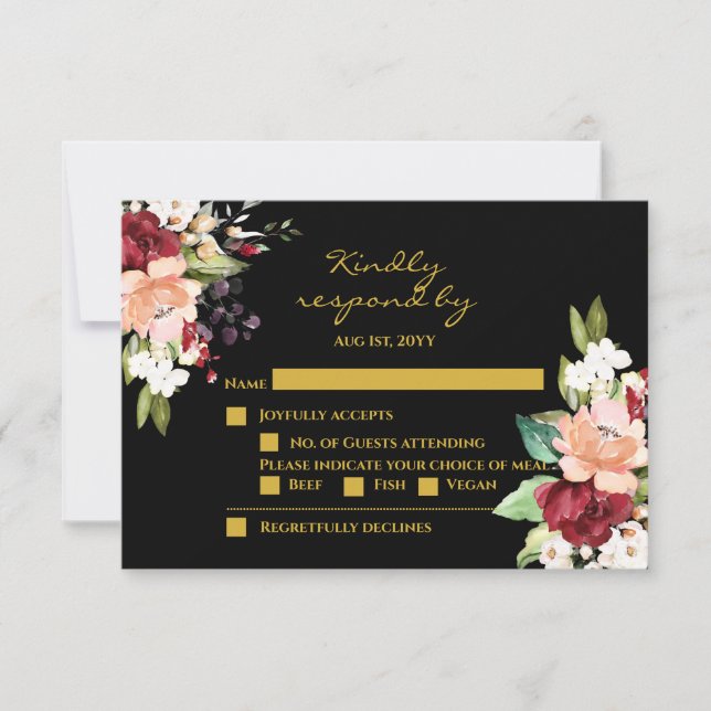Elegantes Black Gold Burgundy Blush UAWG Car RSVP Karte (Vorderseite)